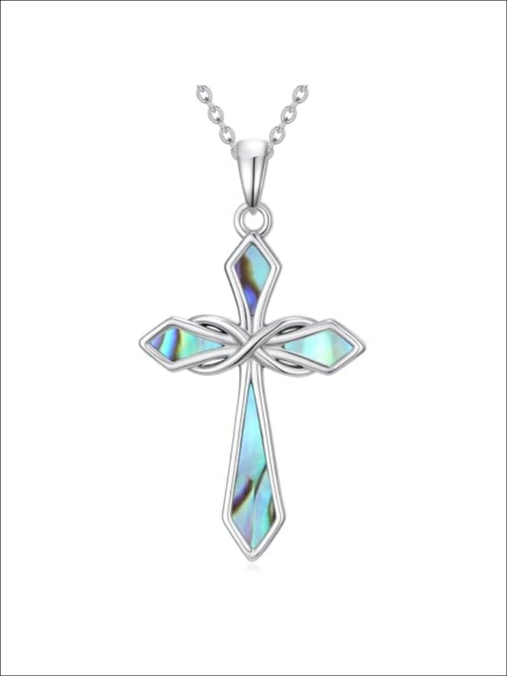 Abalone Shell Infinity Cross Pendant Necklace 18+2 Inch Chain Polished